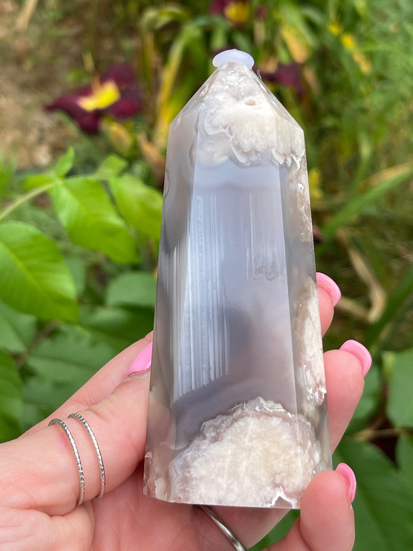 Blue Flower Agate Tower with Druzy