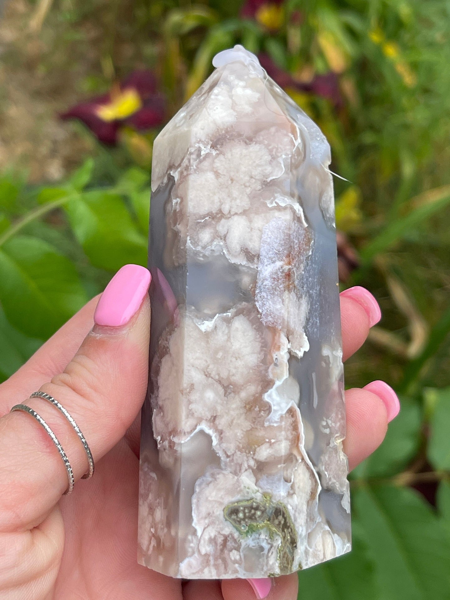 Blue Flower Agate Tower with Druzy