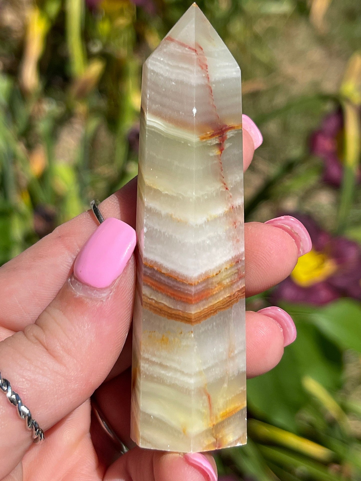 Banded Green Onyx Crystal Point Tower
