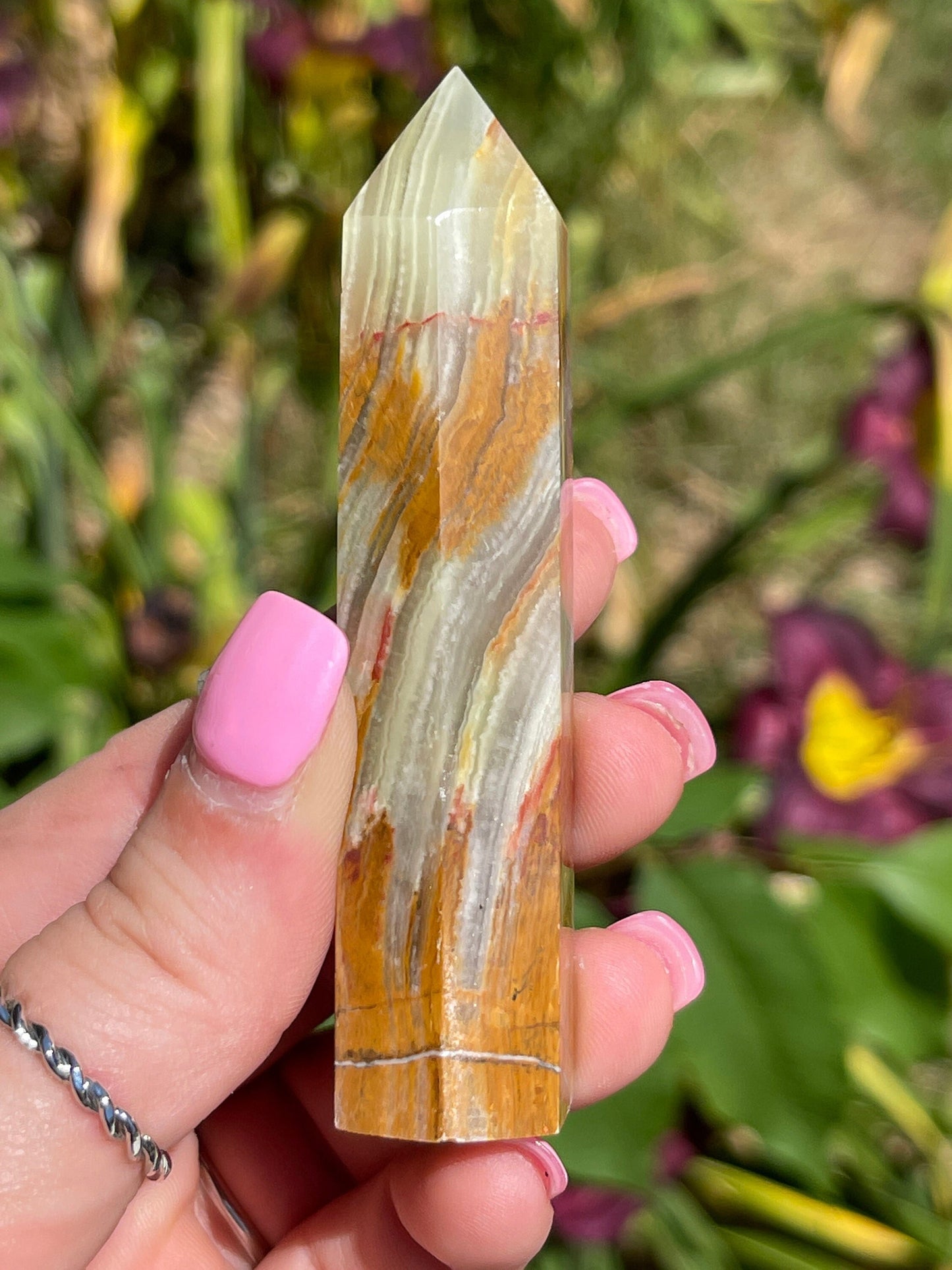 Banded Green Onyx Crystal Point Tower