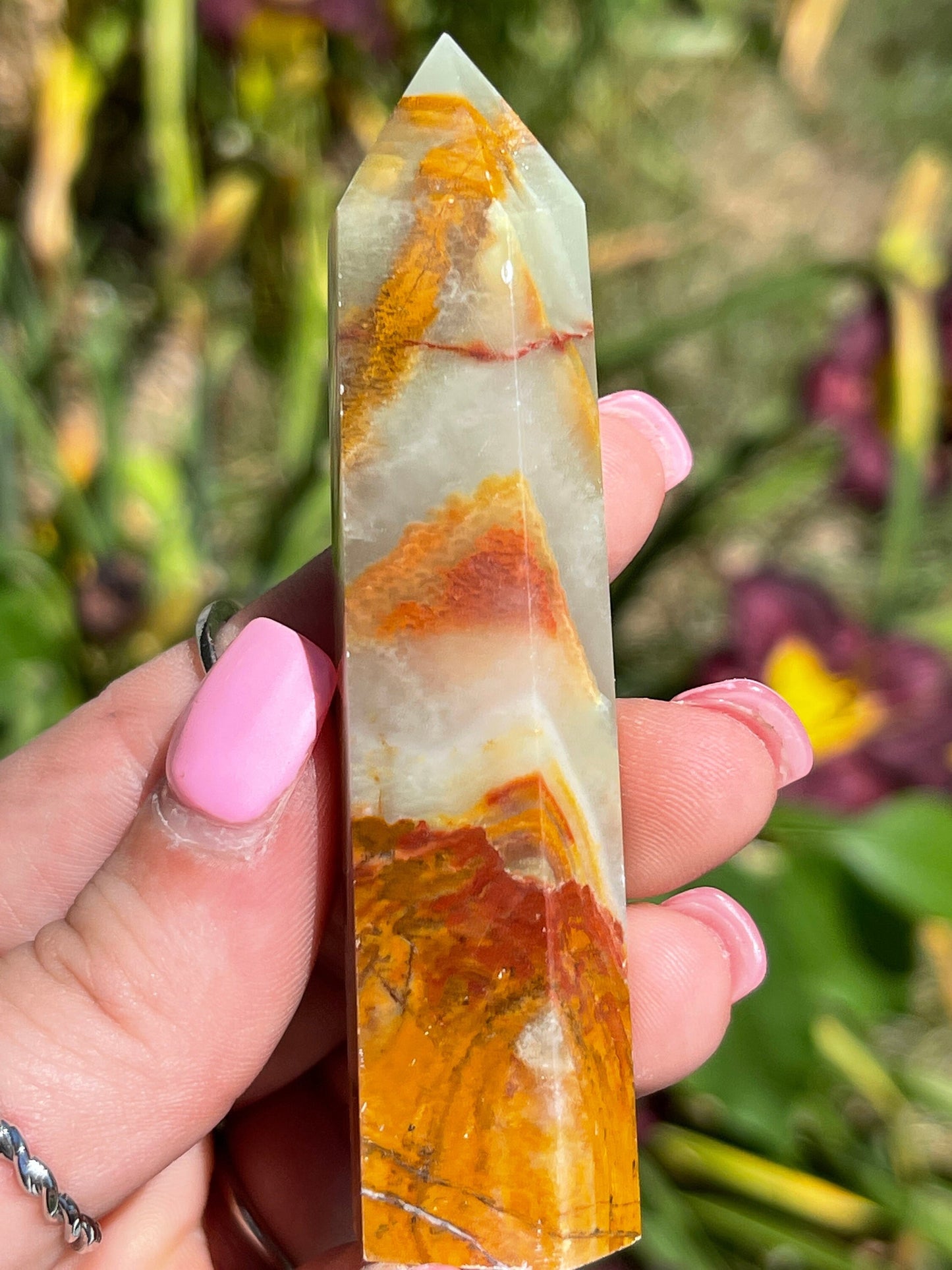 Banded Green Onyx Crystal Point Tower