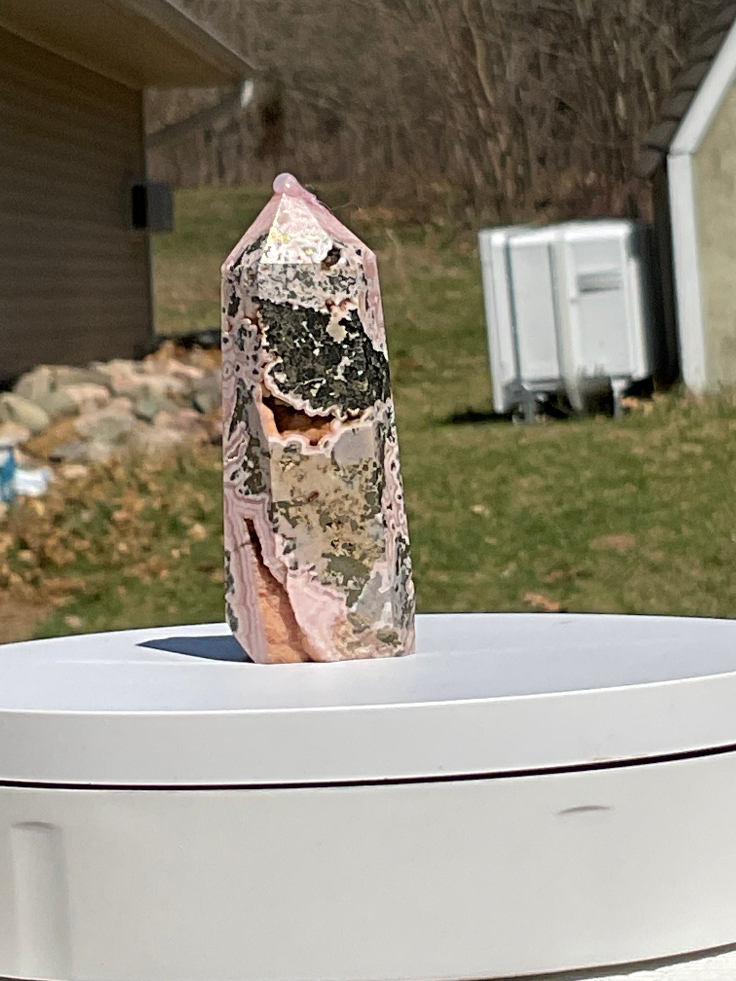Rhodochrosite & Pyrite Crystal Tower