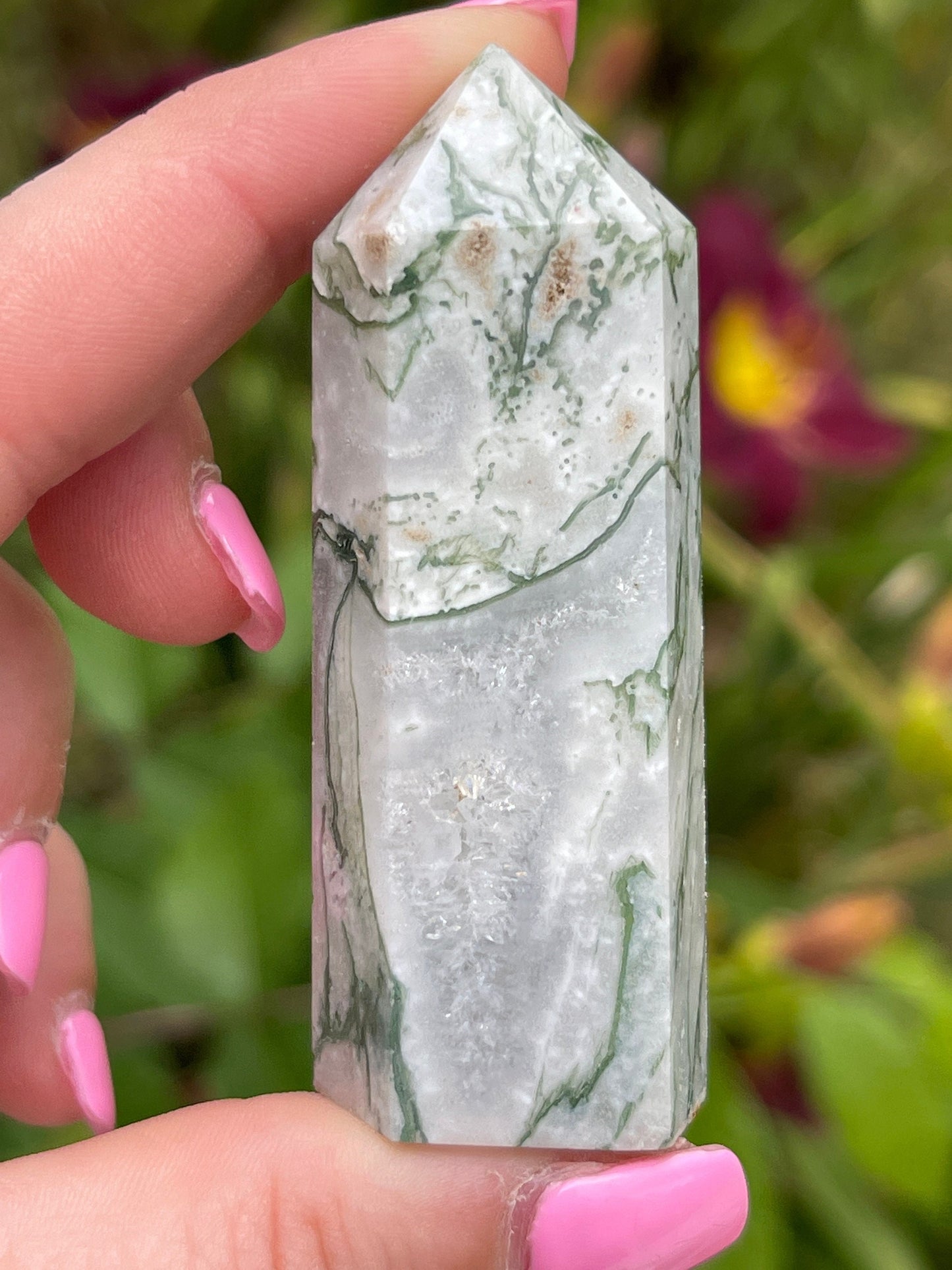 Moss Agate Crystal Tower: Meditation Stone Gift