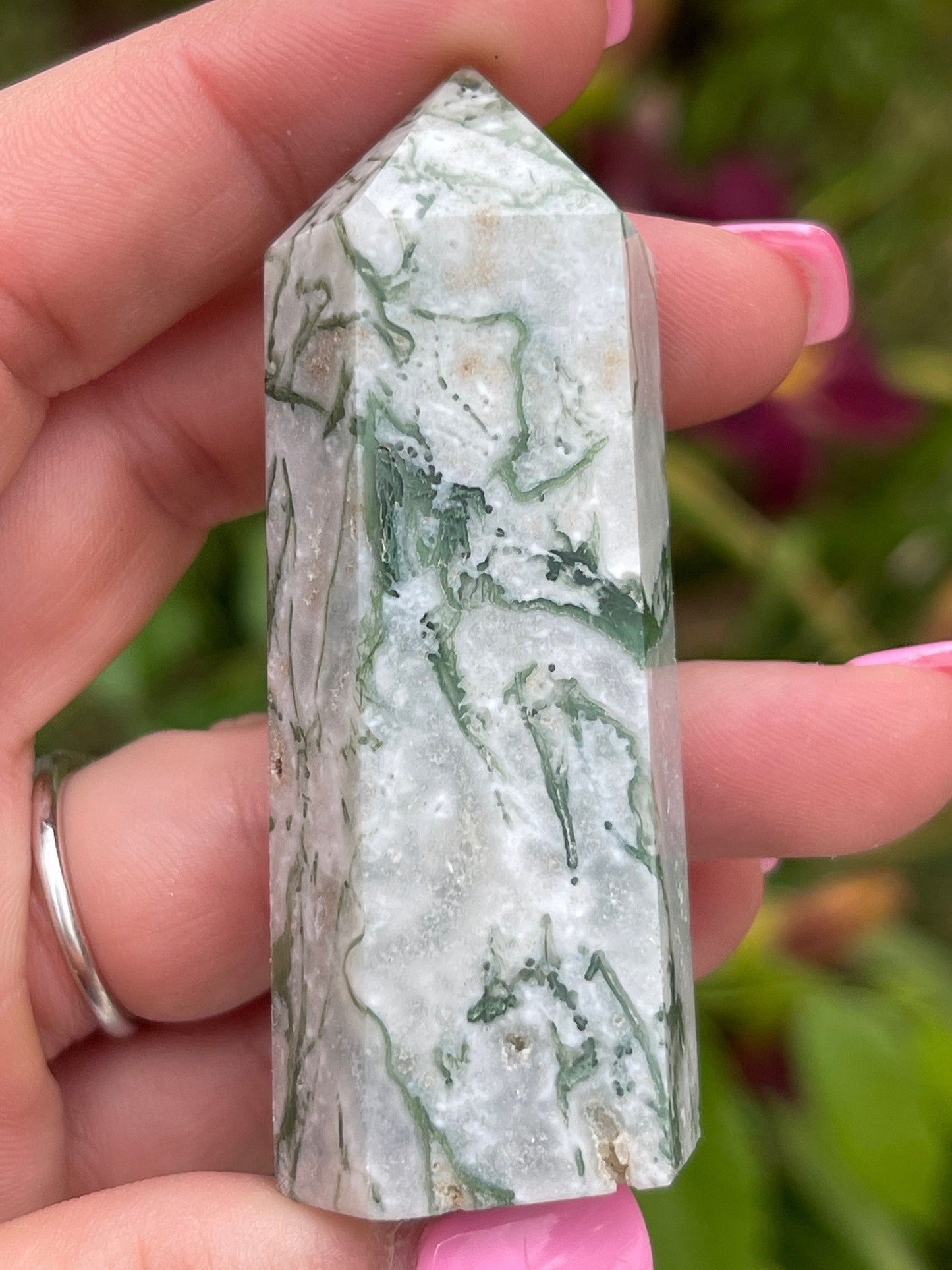 Moss Agate Crystal Tower: Meditation Stone Gift