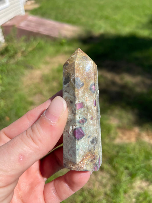 Ruby fuchsite crystal tower