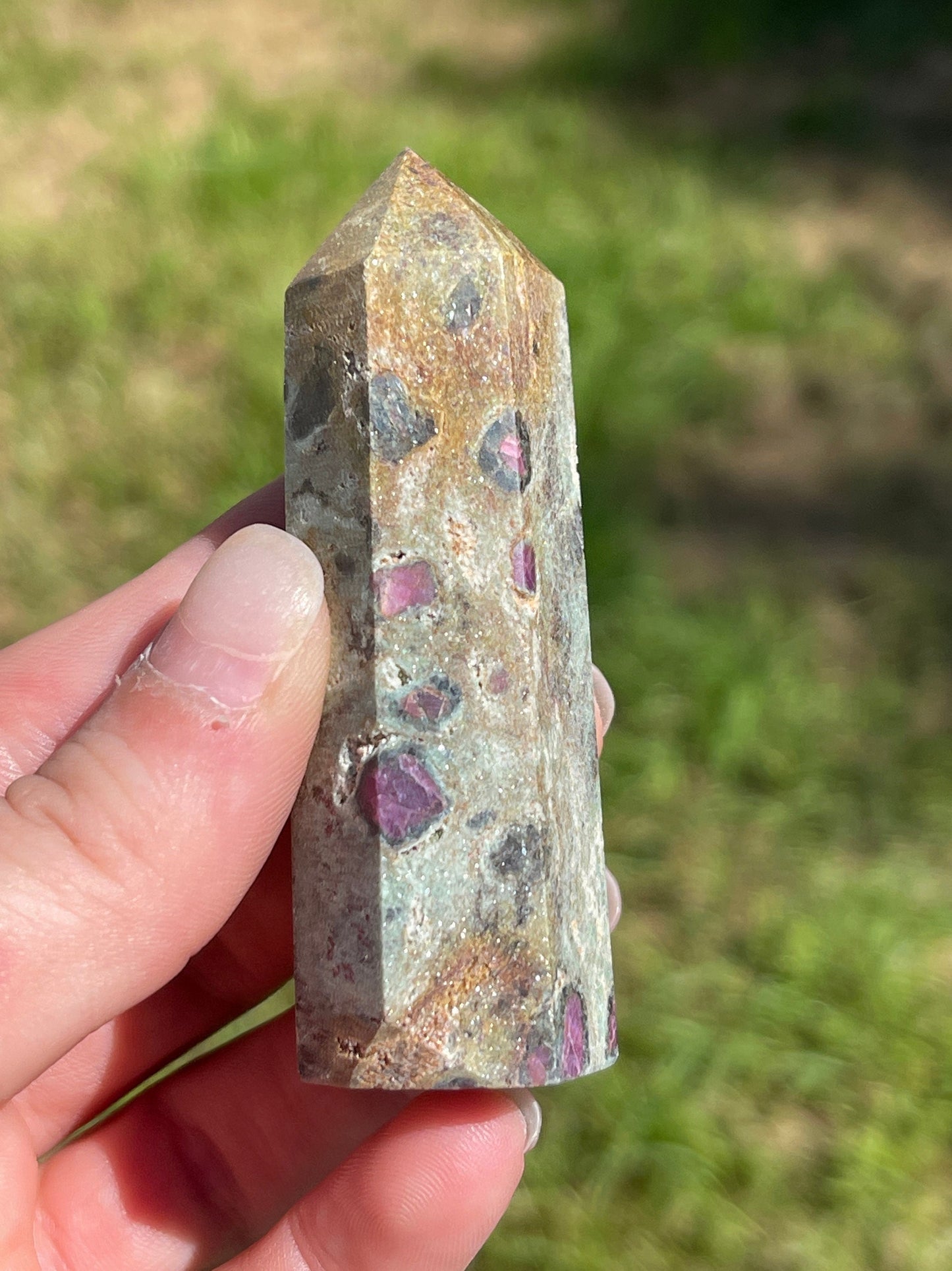 Ruby fuchsite crystal tower