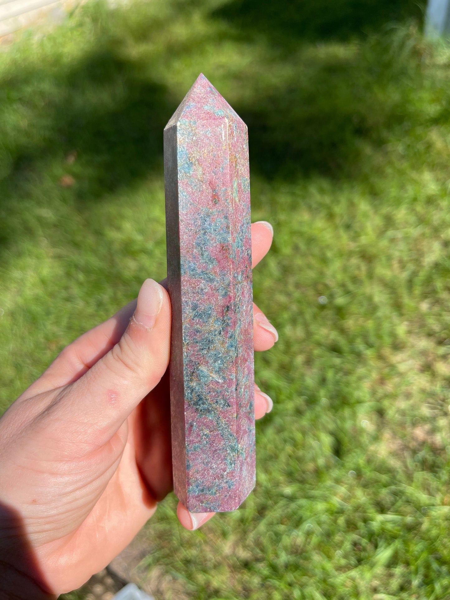 Ruby in Kyanite Crystal Tower: UV Reactive Healing Stone