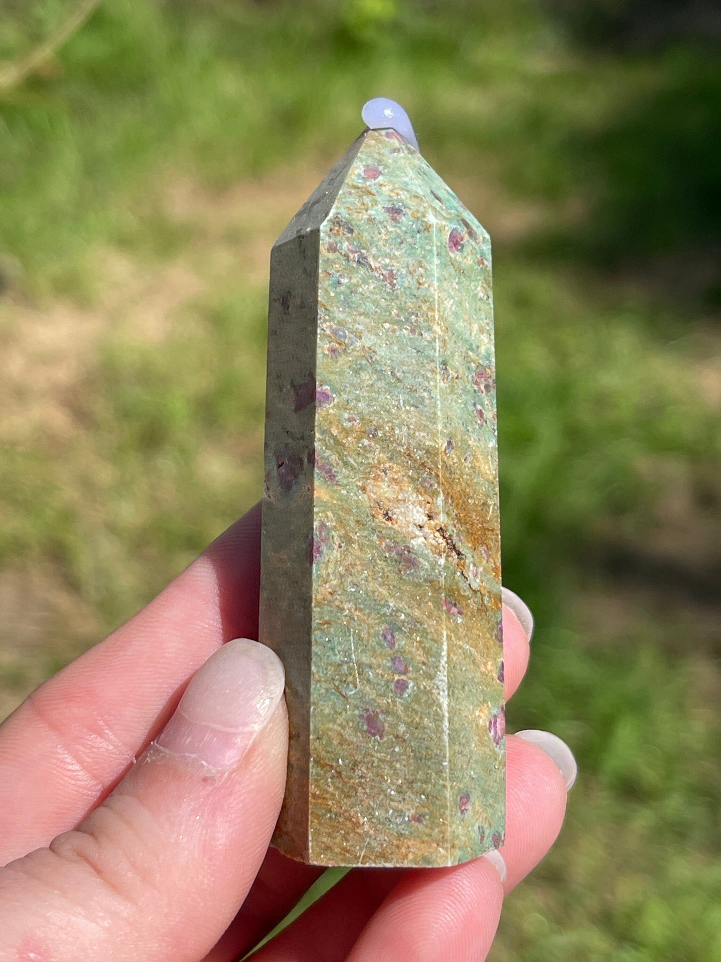 Ruby fuchsite crystal tower