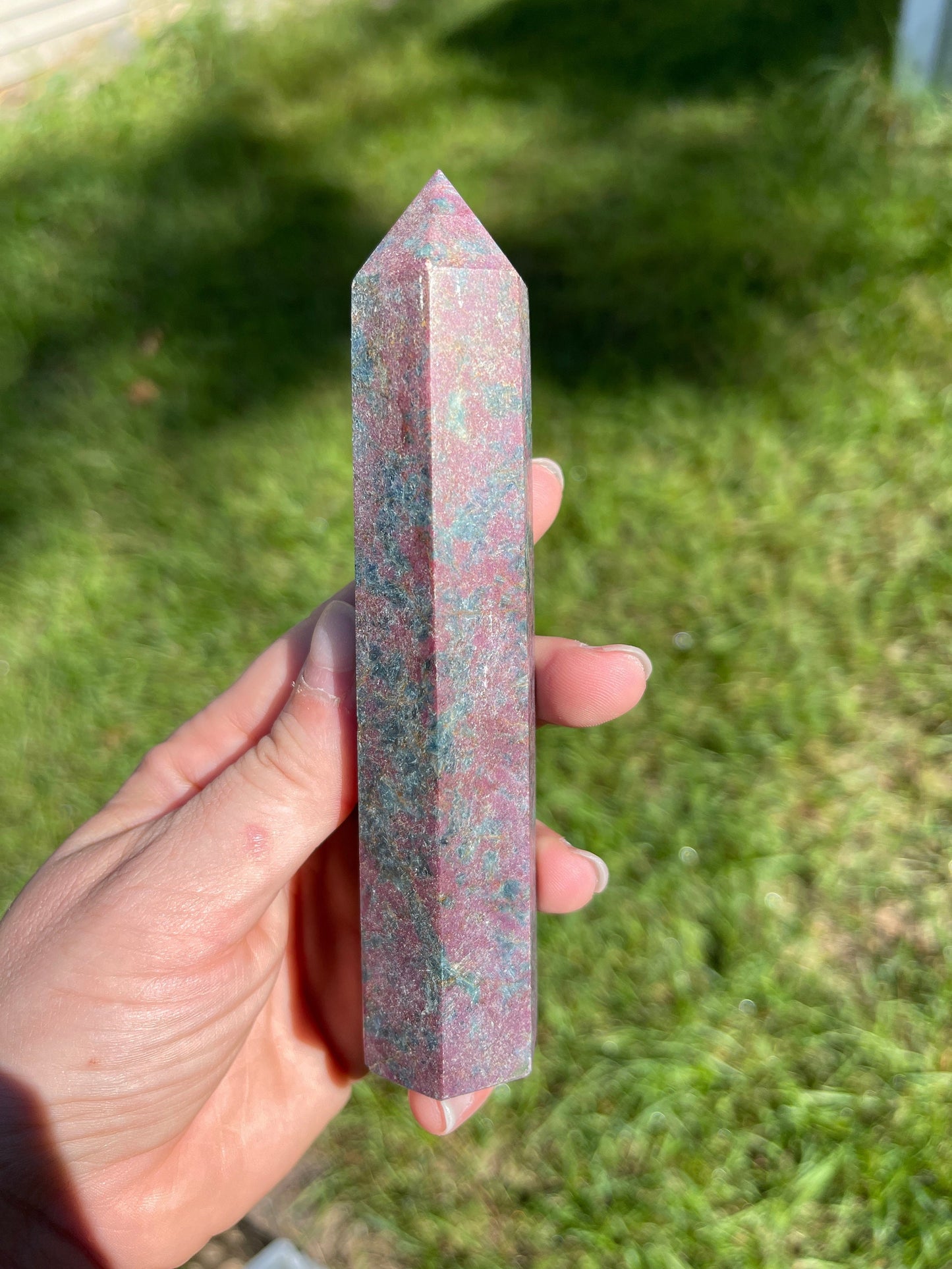 Ruby in Kyanite Crystal Tower: UV Reactive Healing Stone