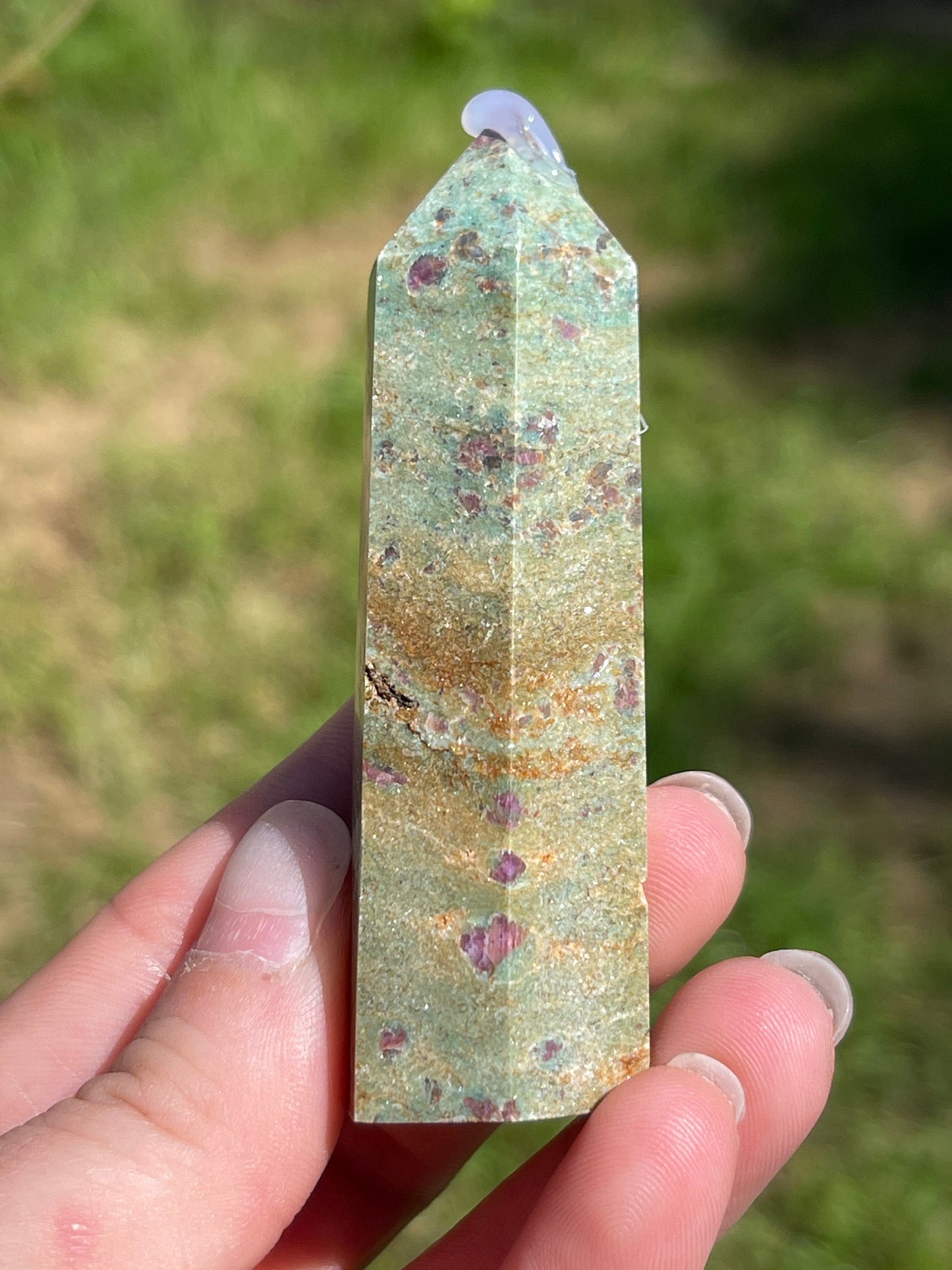 Ruby fuchsite crystal tower