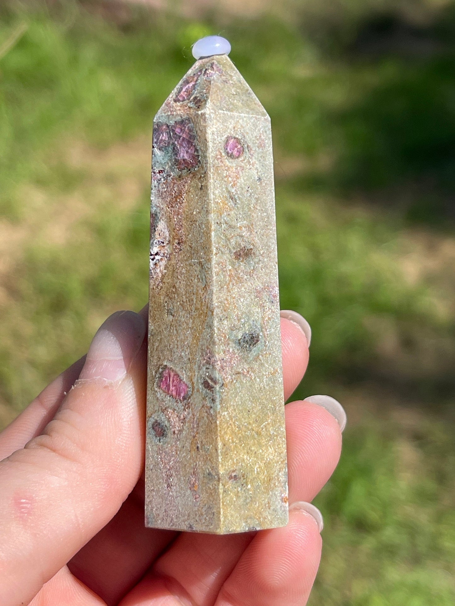 Ruby fuchsite crystal tower