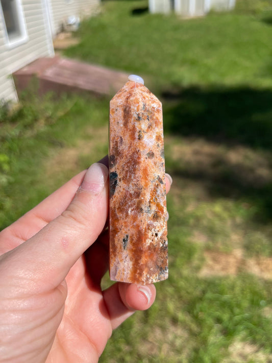 Calcite & Blue Apatite Crystal Tower