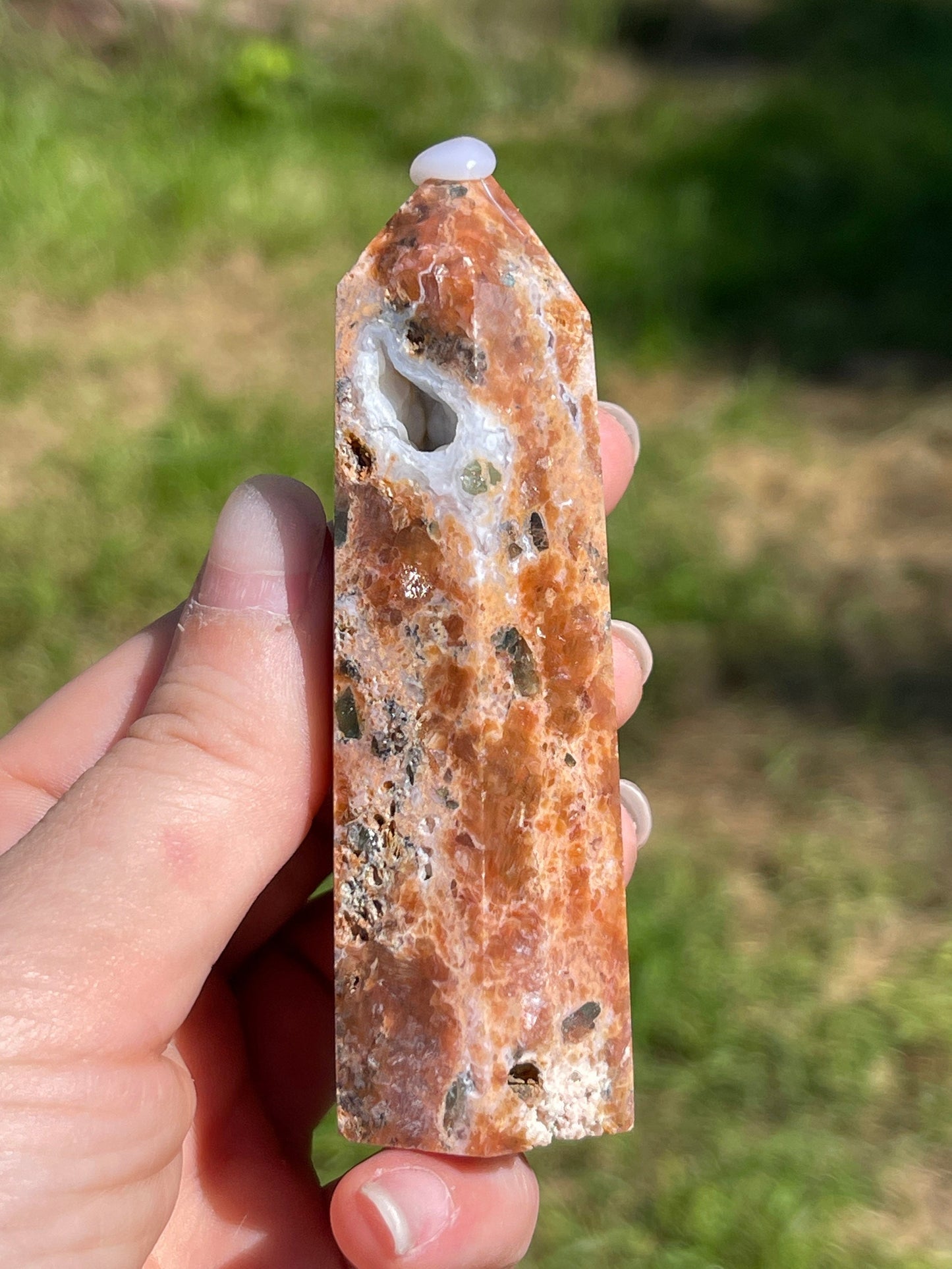 Calcite & Blue Apatite Crystal Tower