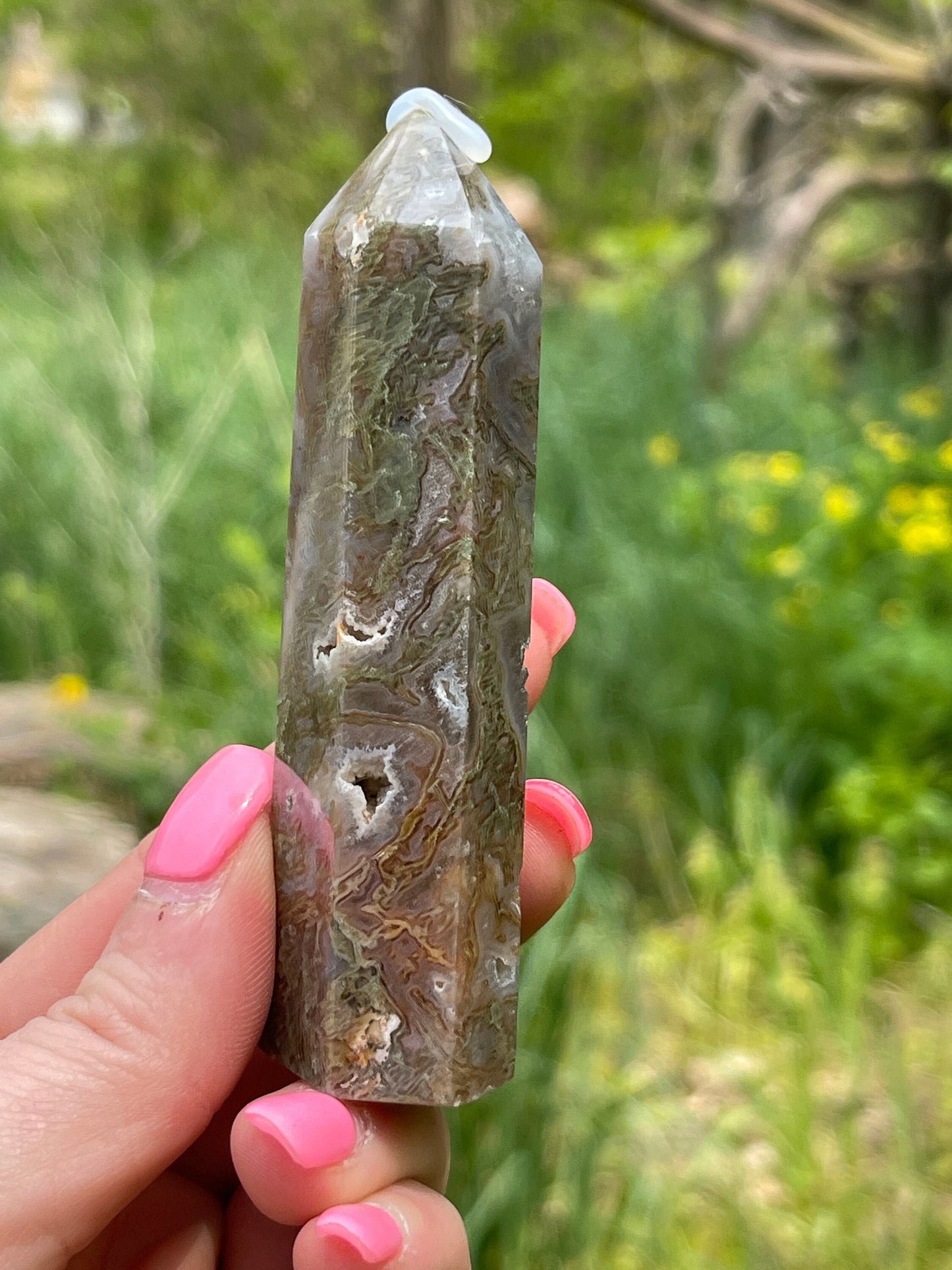 Moss Agate Crystal Tower: New Beginnings, Resolution, Relaxation