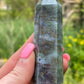Moss Agate Tower: Crystal Point Gift (3.4in)