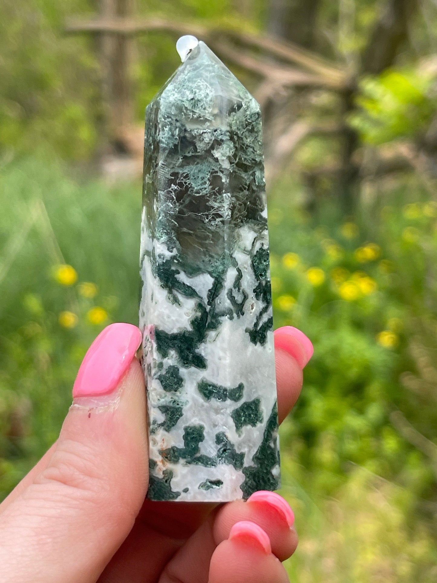Moss Agate Tower: Crystal Point, New Beginnings Gift
