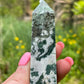 Moss Agate Tower: Crystal Point, New Beginnings Gift