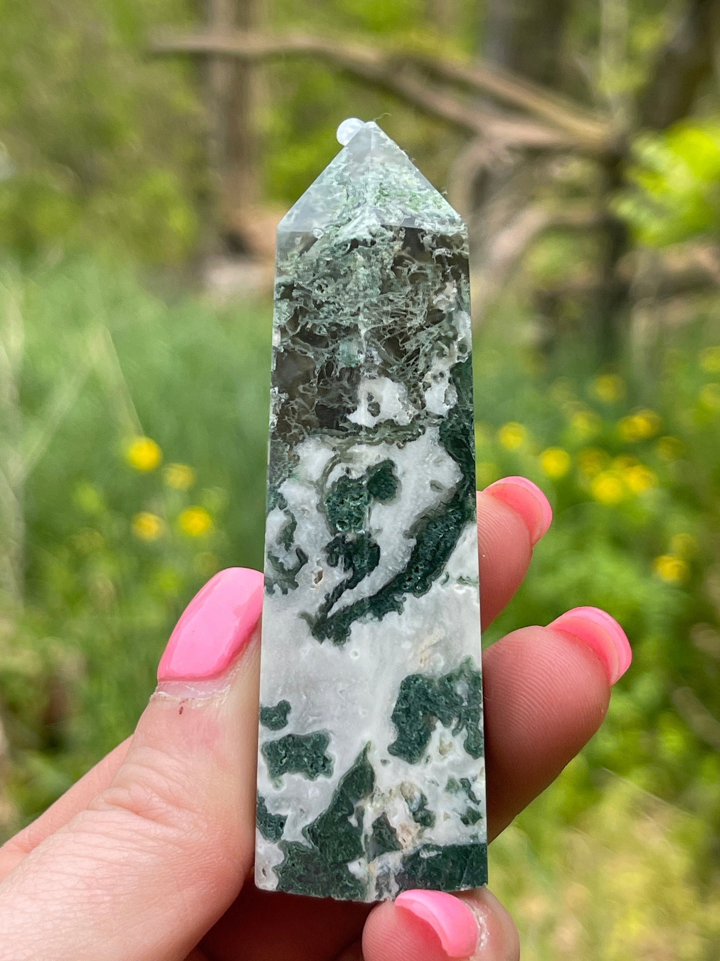 Moss Agate Tower: Crystal Point, New Beginnings Gift