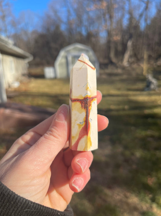 Mookaite Jasper Crystal Tower: Meditation Stone Carving