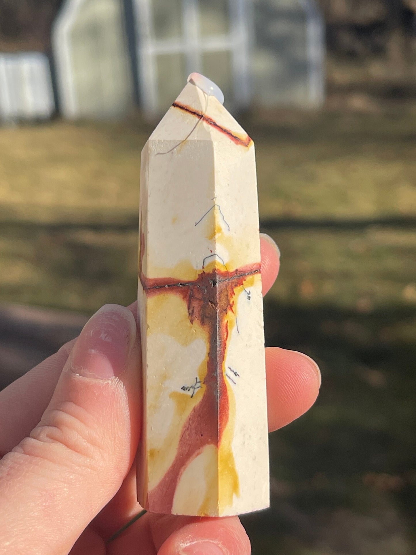 Mookaite Jasper Crystal Tower: Meditation Stone Carving