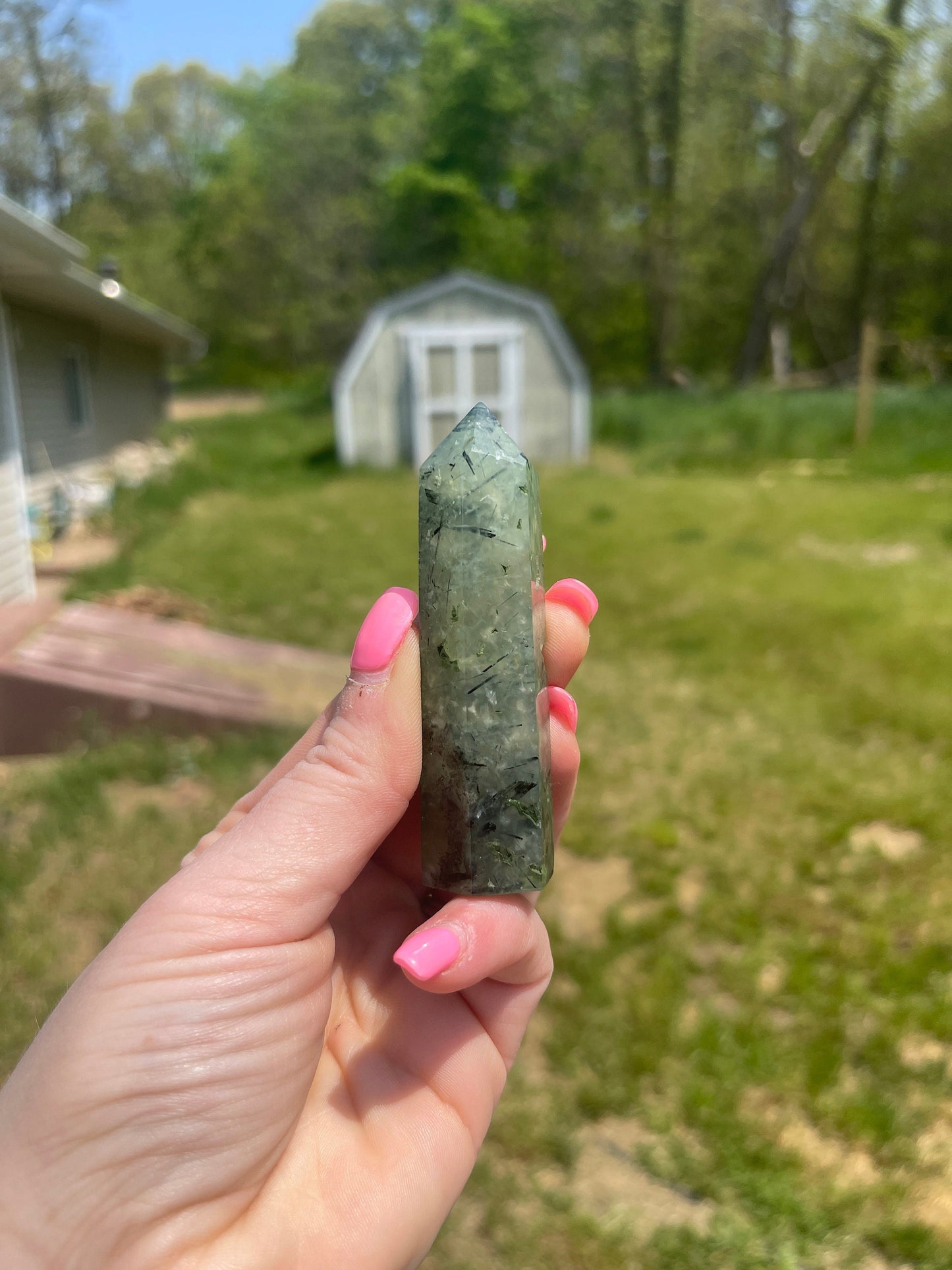 Prehnite Crystal Tower: Meditation Stone Carving (3.2in)