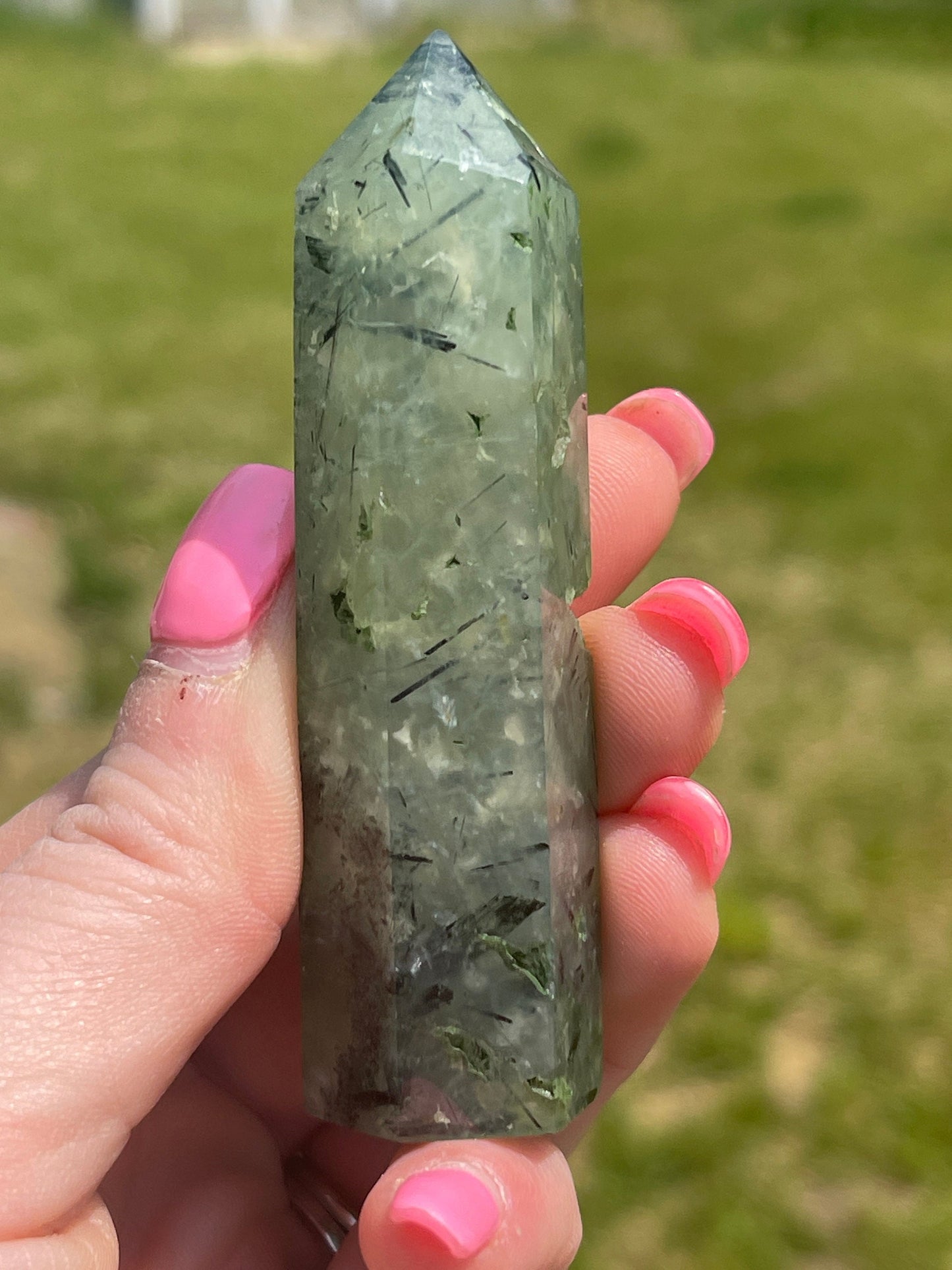 Prehnite Crystal Tower: Meditation Stone Carving (3.2in)