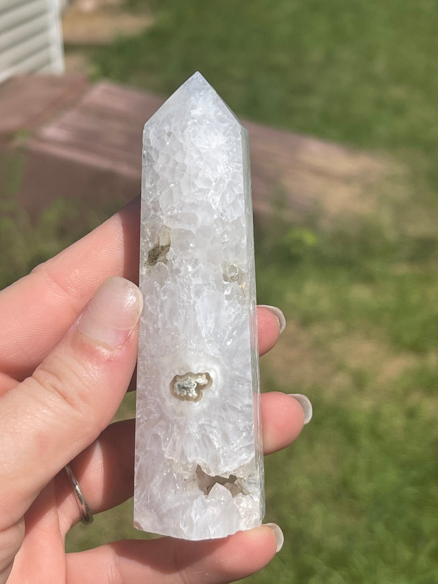 Moss Agate Crystal Tower: Healing Stone Point