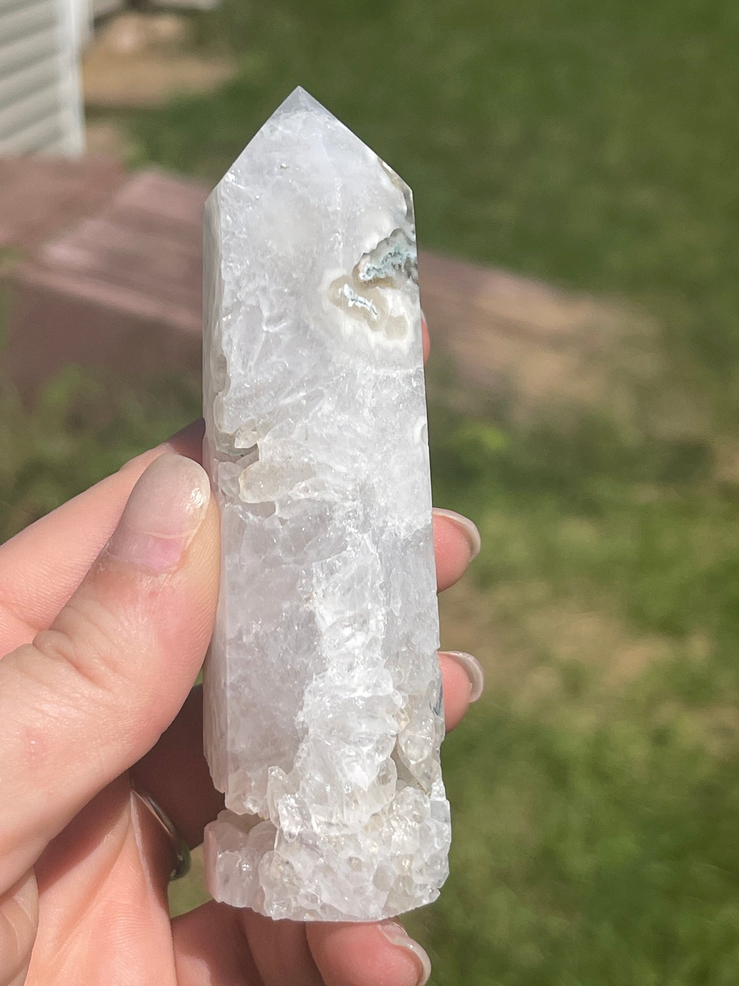 Moss Agate Crystal Tower: Healing Stone Point