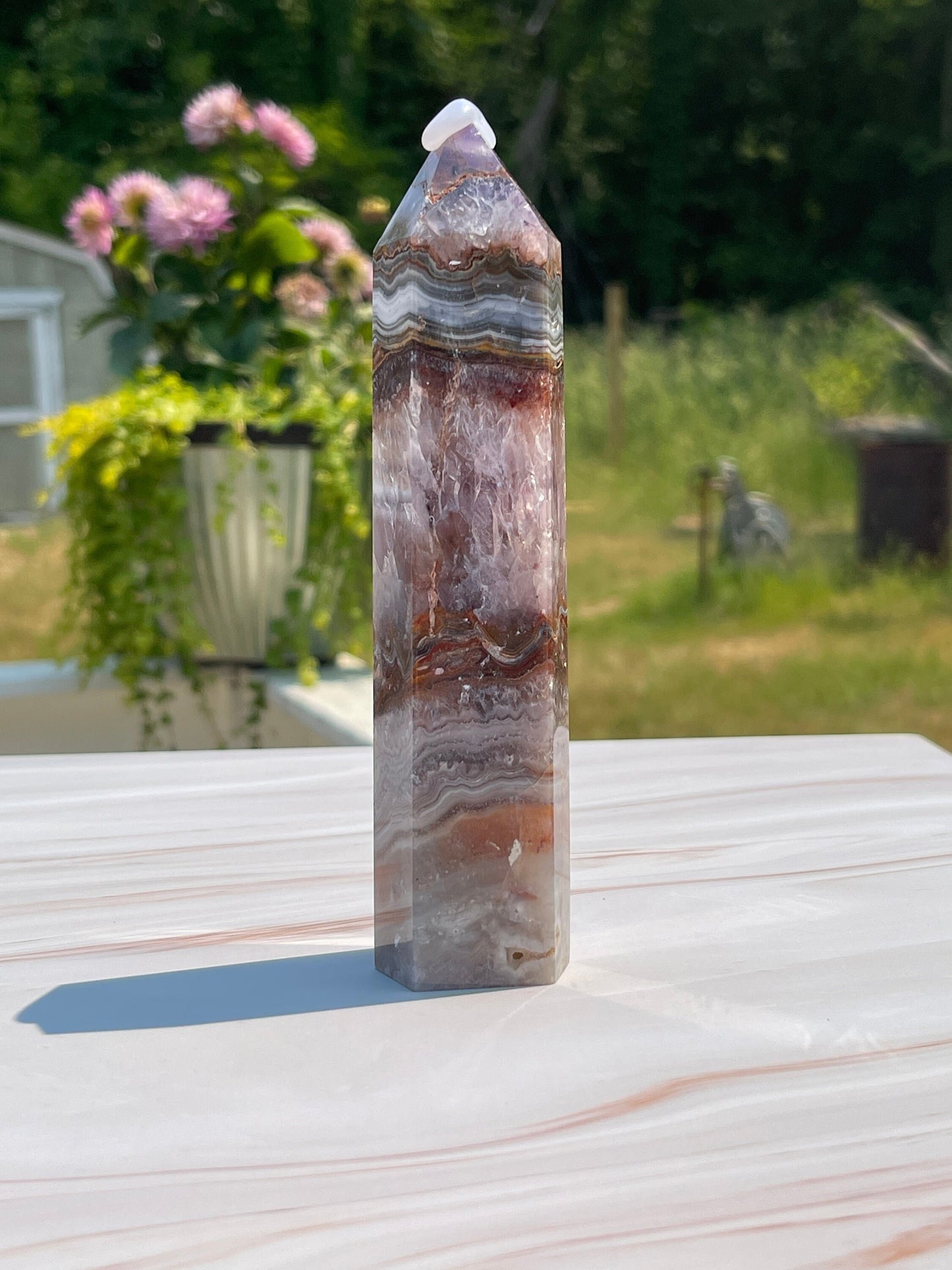 Amethyst Agate Crystal Tower: Meditation Stone Carving (13.6oz)
