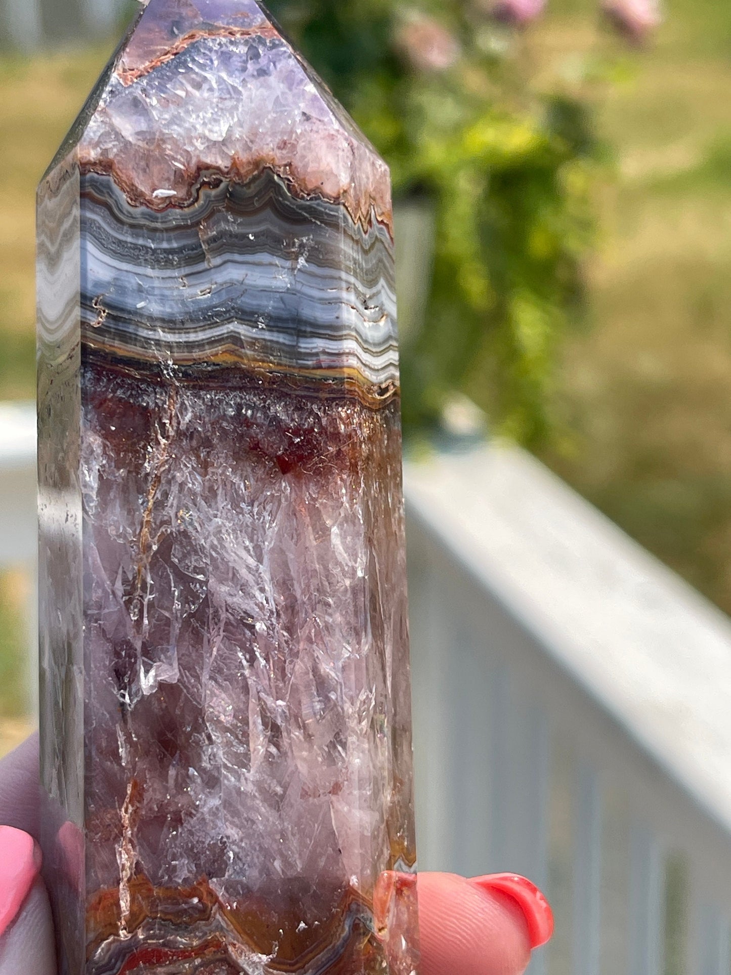 Amethyst Agate Crystal Tower: Meditation Stone Carving (13.6oz)