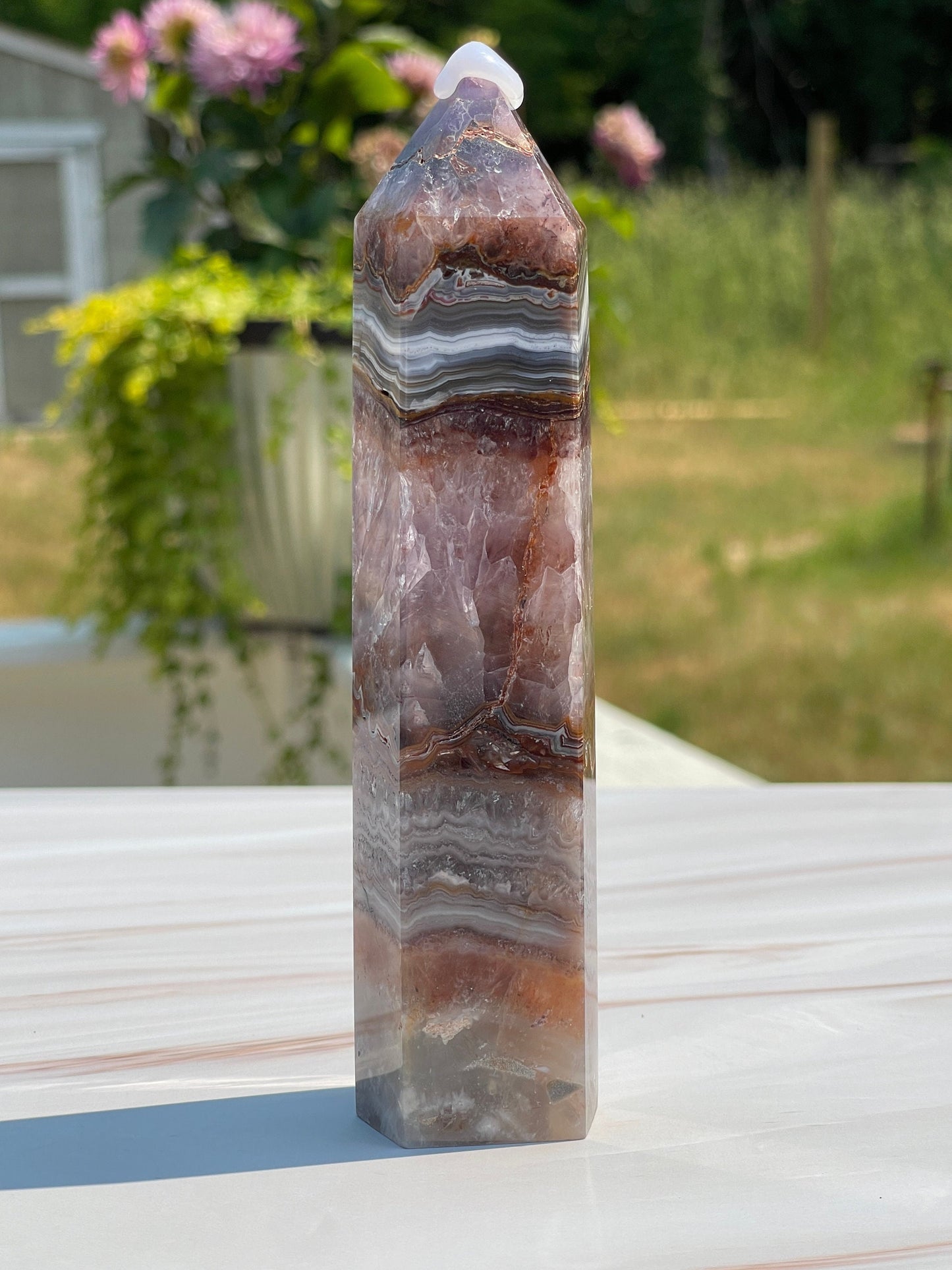 Amethyst Agate Crystal Tower: Meditation Stone Carving (13.6oz)