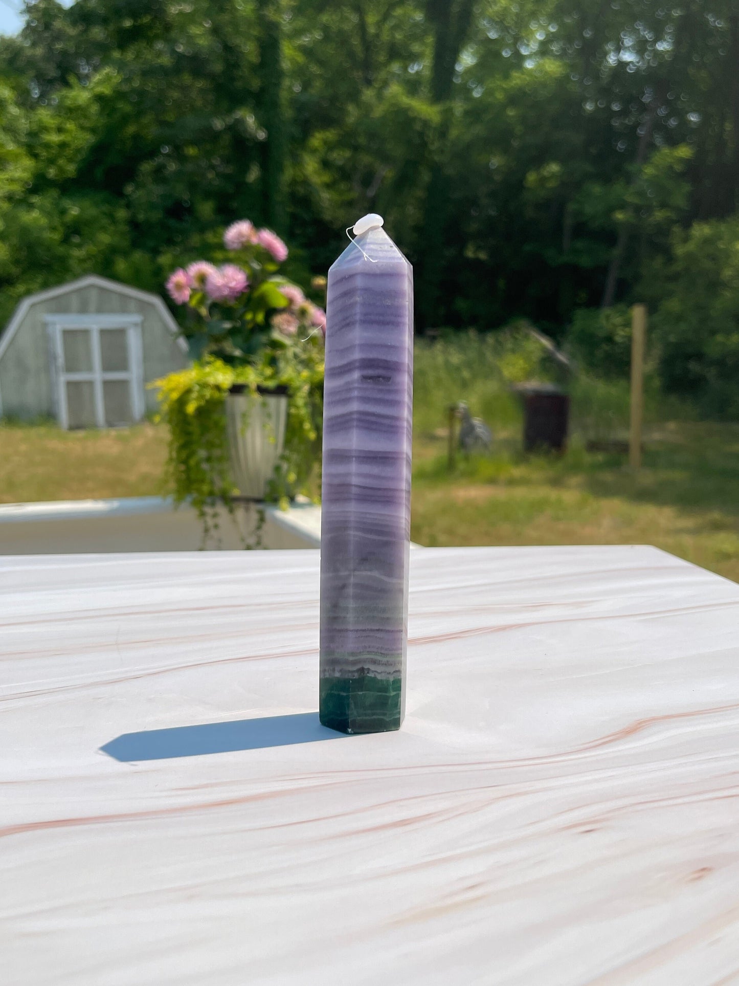Silk Fluorite Crystal Tower B: Chakra Meditation Stone