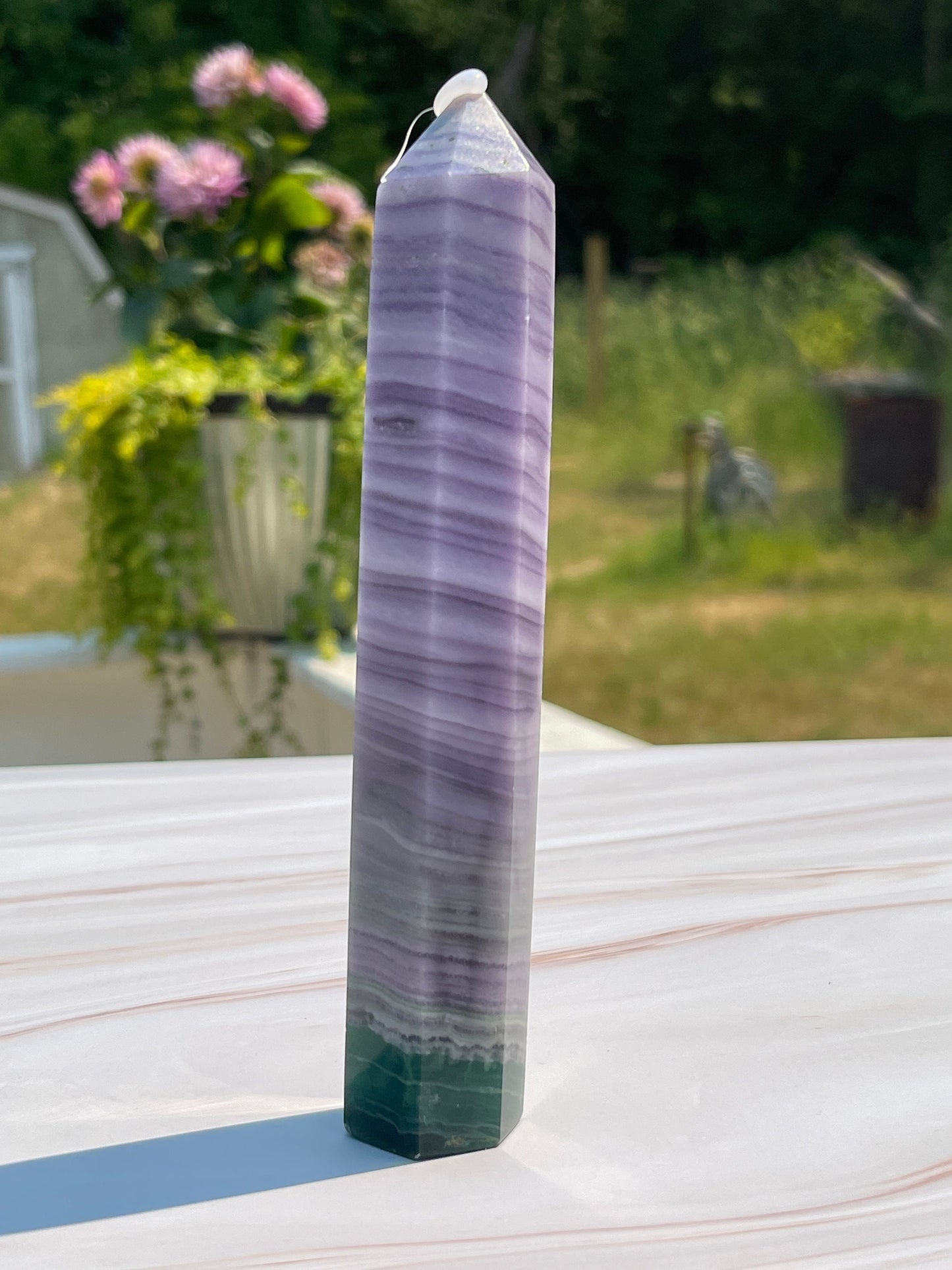 Silk Fluorite Crystal Tower B: Chakra Meditation Stone