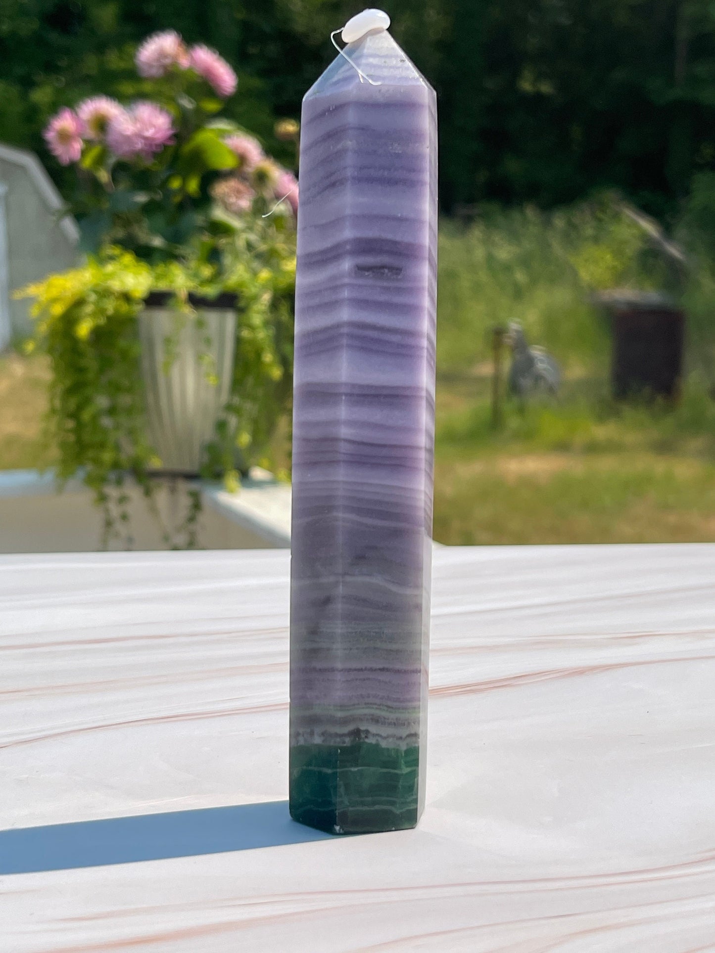 Silk Fluorite Crystal Tower B: Chakra Meditation Stone