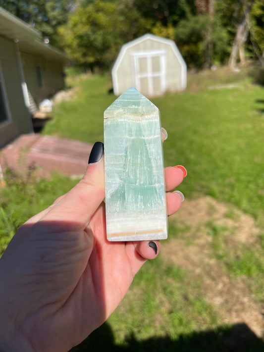 Caribbean Calcite Crystal Tower: Meditation, Inner Peace (9.1oz)