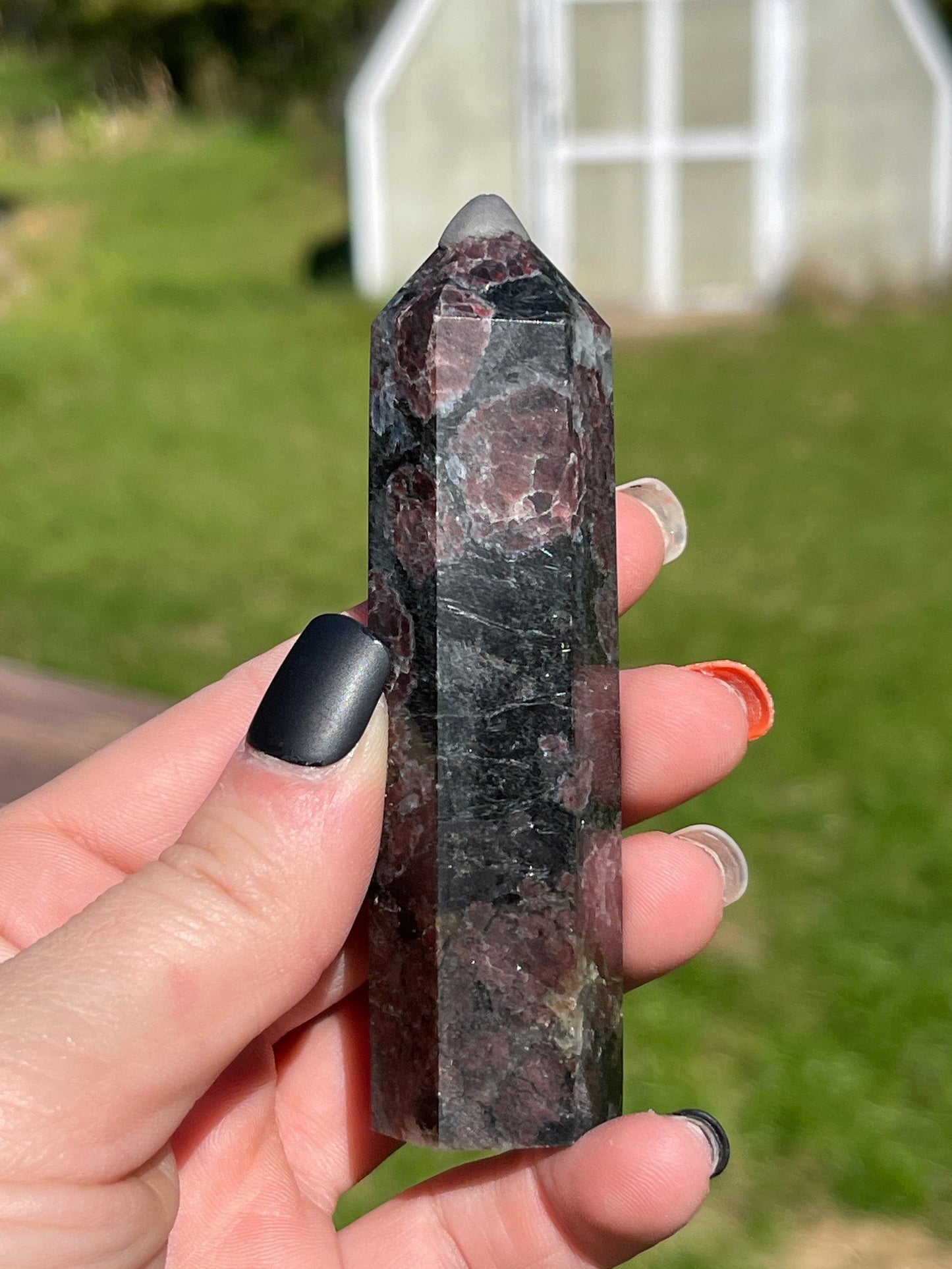 Astrophyllite Garnet Crystal Tower: Firework Stone Carving, Meditation