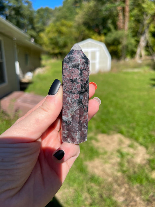 Astrophyllite Garnet Crystal Tower: Firework Stone Carving, 3.5"
