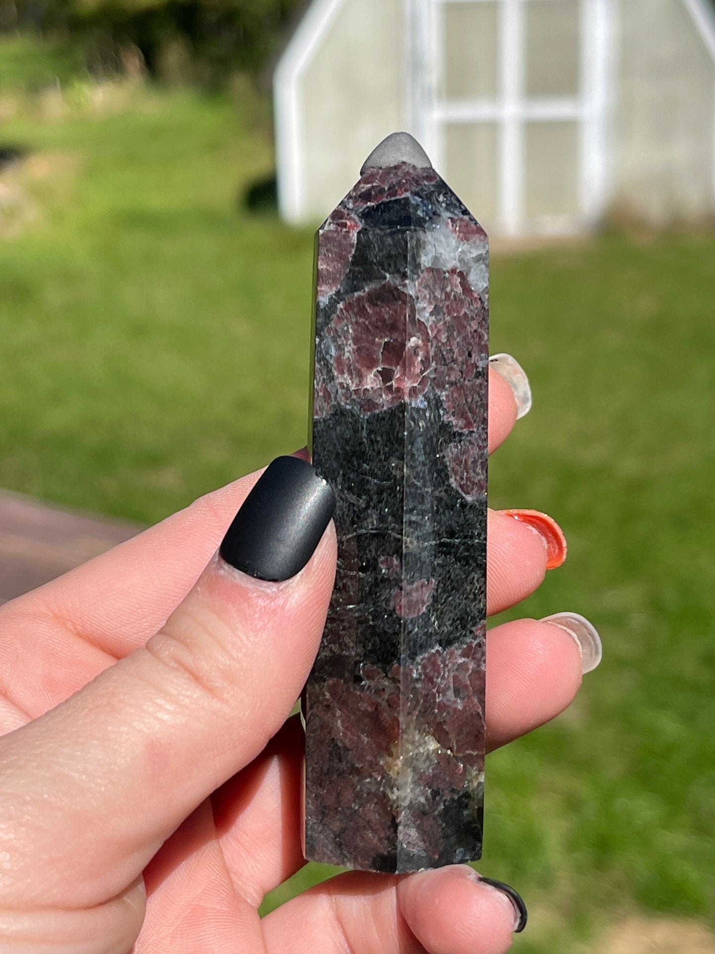 Astrophyllite Garnet Crystal Tower: Firework Stone Carving, Meditation