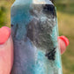 Amazonite Tower with Smoky Quartz and Purple Mica: Madagascar Crystal Carving