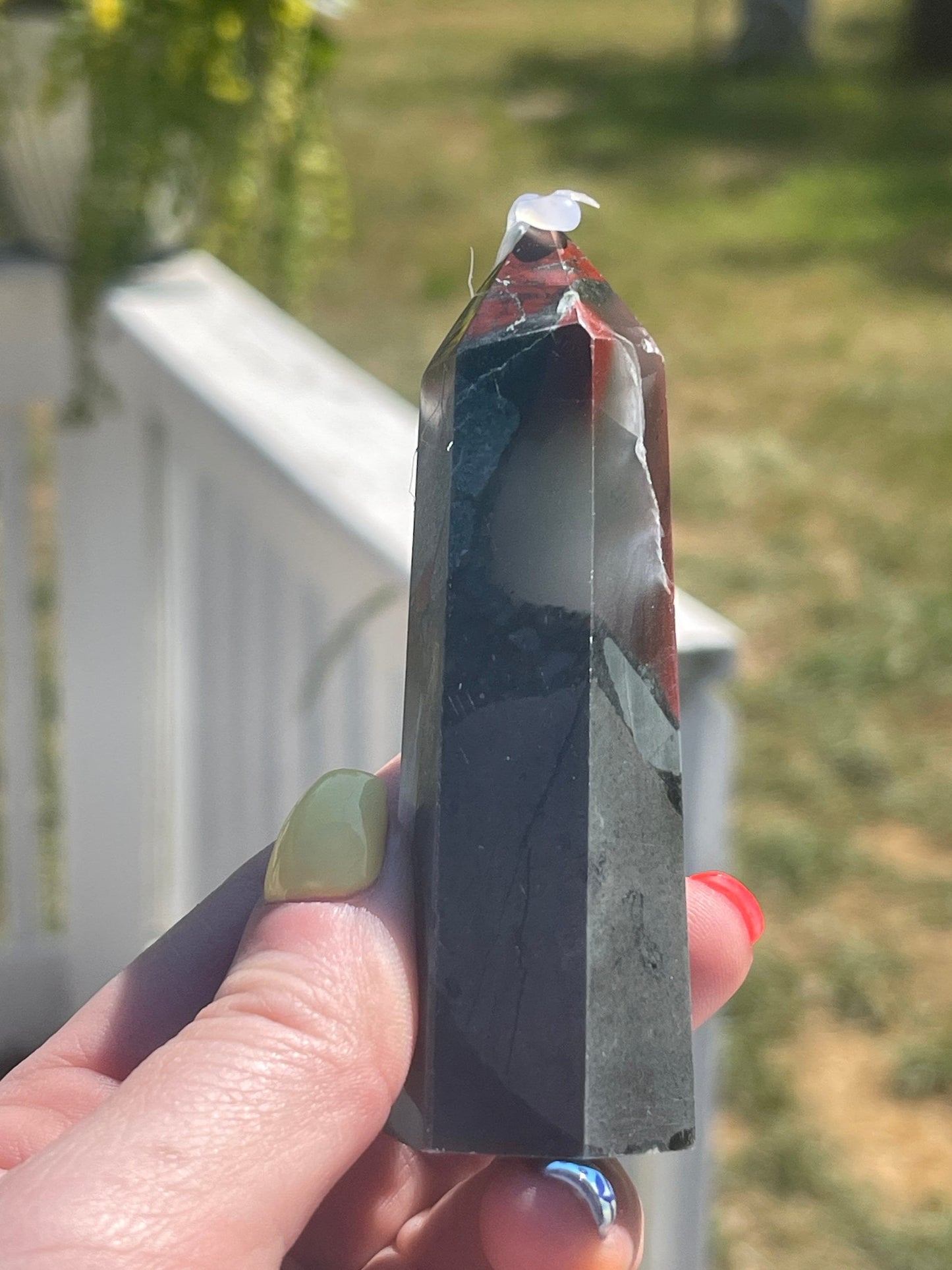 African Bloodstone Tower with Pyrite Inclusions