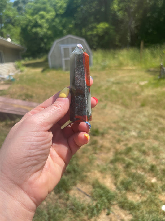 African Bloodstone Crystal Tower with Pyrite Inclusions