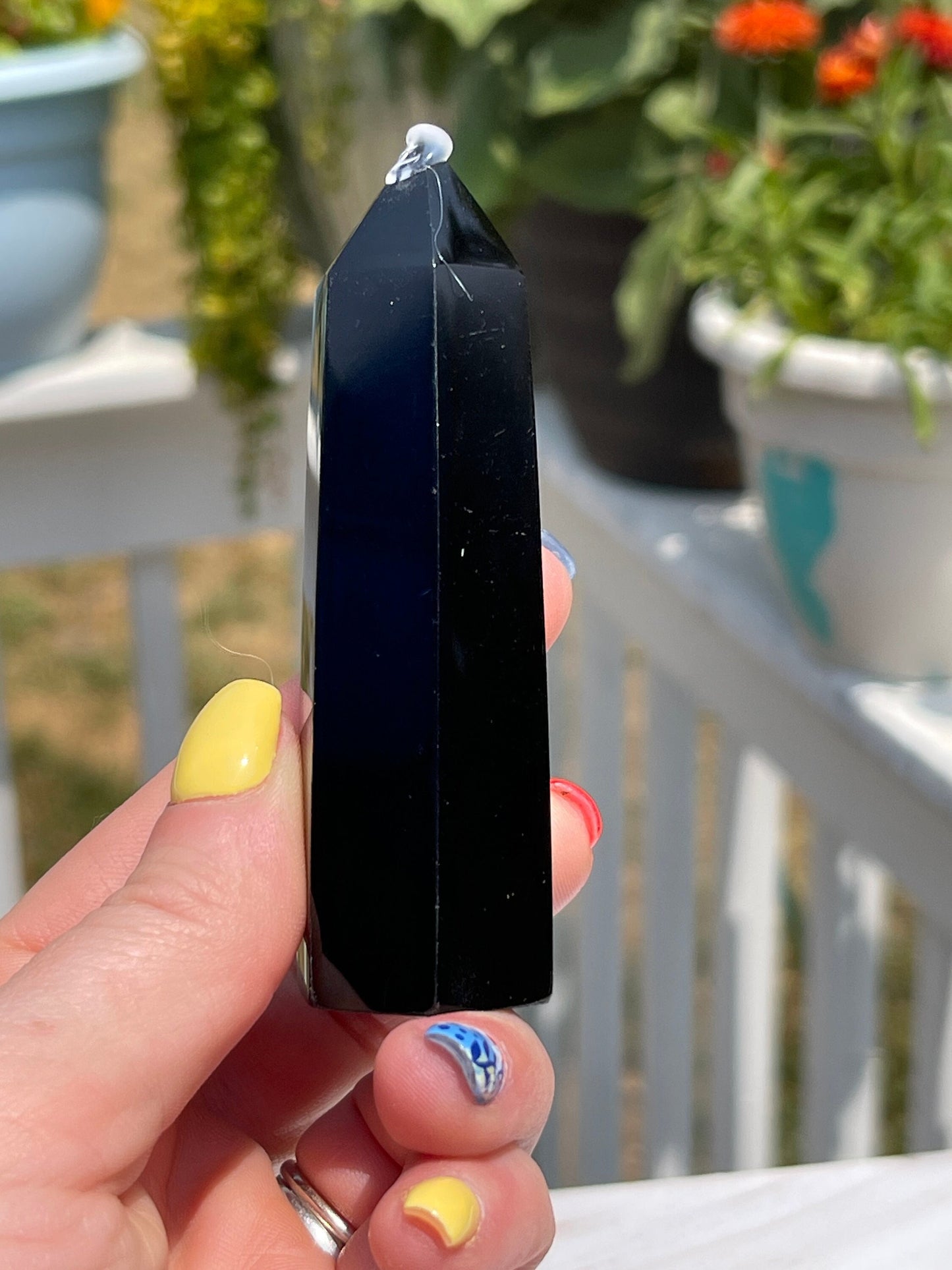 Obsidian Obelisk Tower: Natural Crystal Point, Reiki Healing Stone