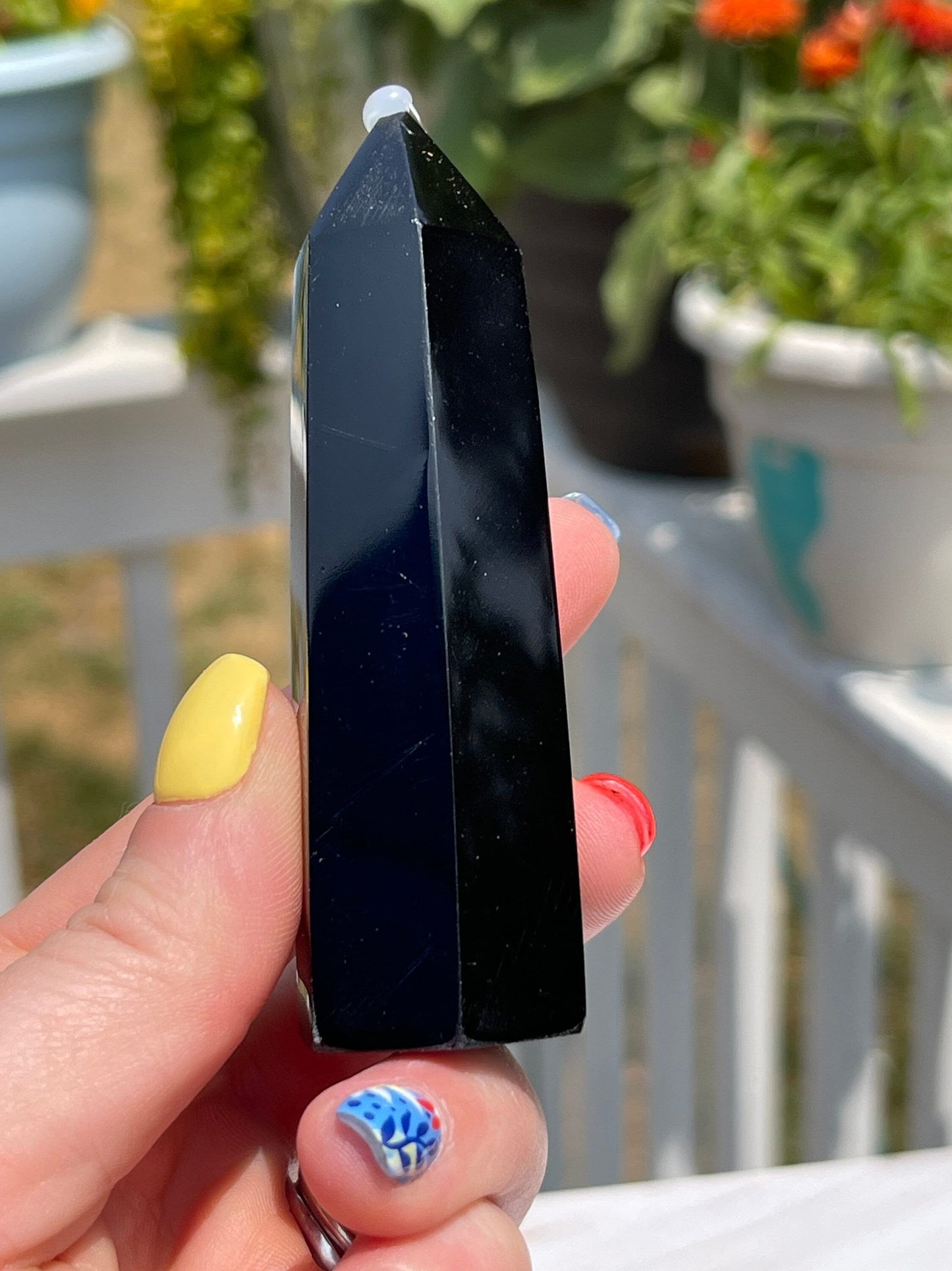 Obsidian Obelisk Tower: Natural Crystal Point, Reiki Healing Stone