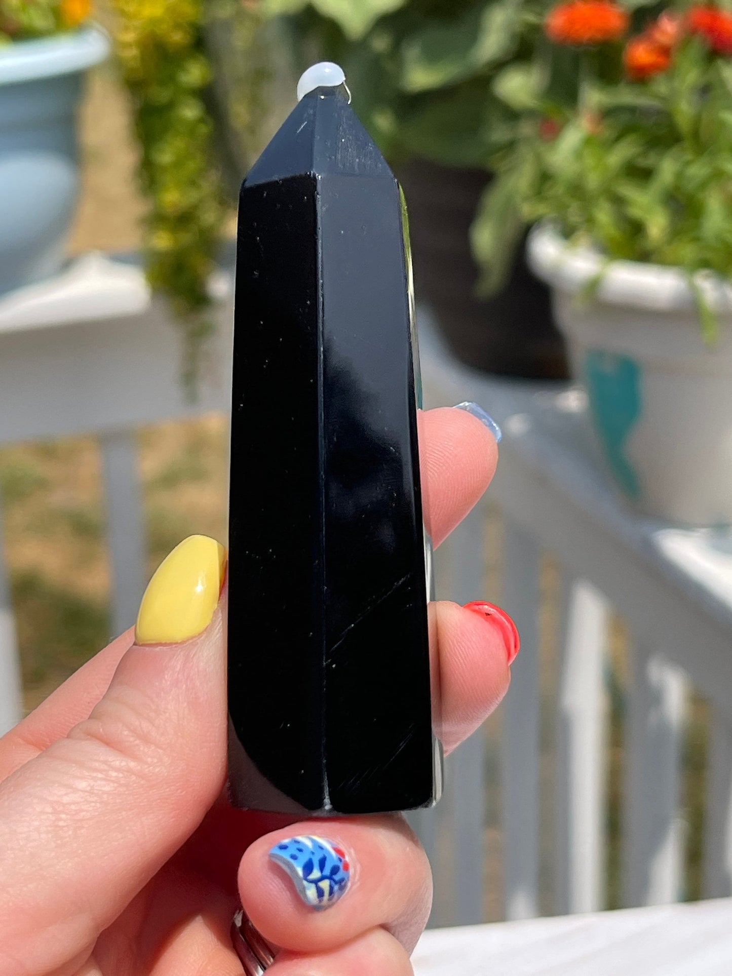 Obsidian Obelisk Tower: Natural Crystal Point, Reiki Healing Stone