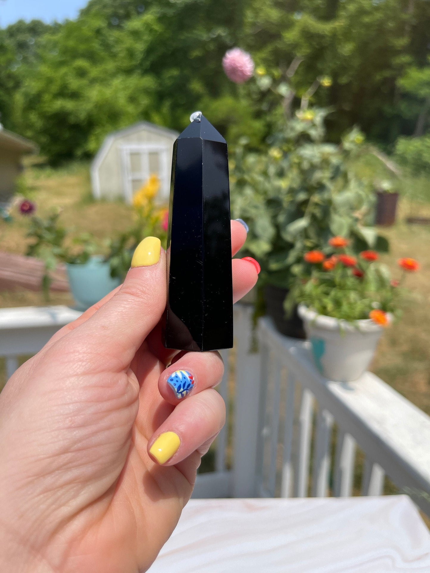 Obsidian Obelisk Tower: Reiki Healing Crystal Decor (3.6in)