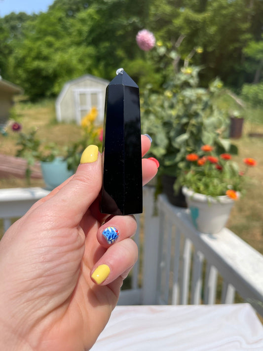 Obsidian Obelisk Tower: Reiki Healing Crystal Decor (3.6in)