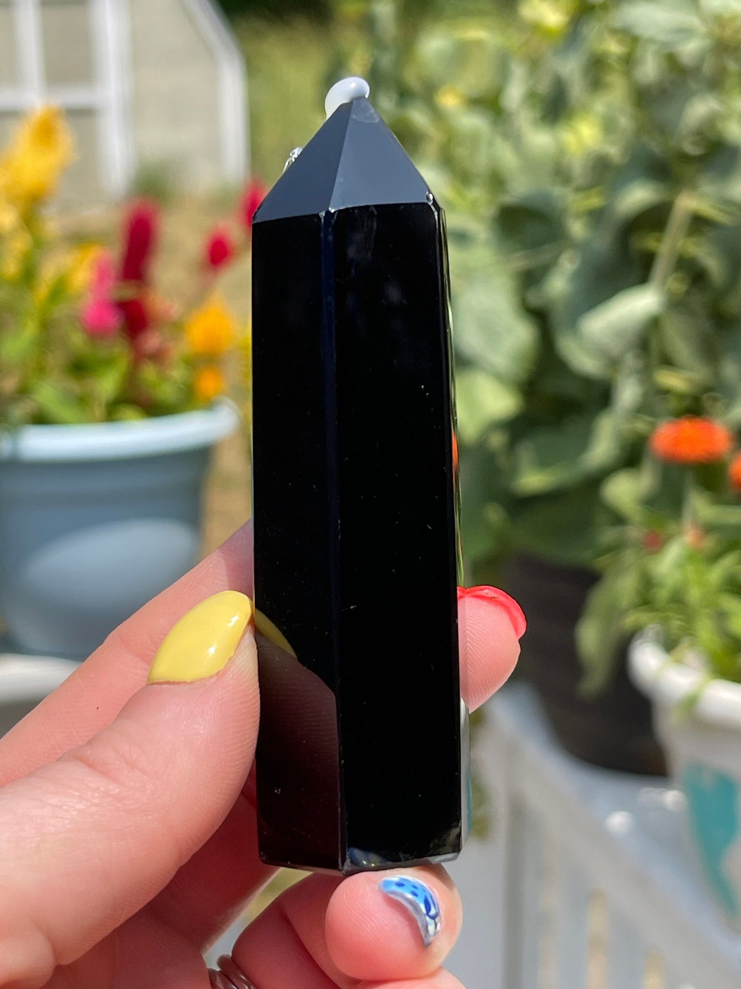 Natural Obsidian Obelisk Tower: Reiki Healing Crystal Decor