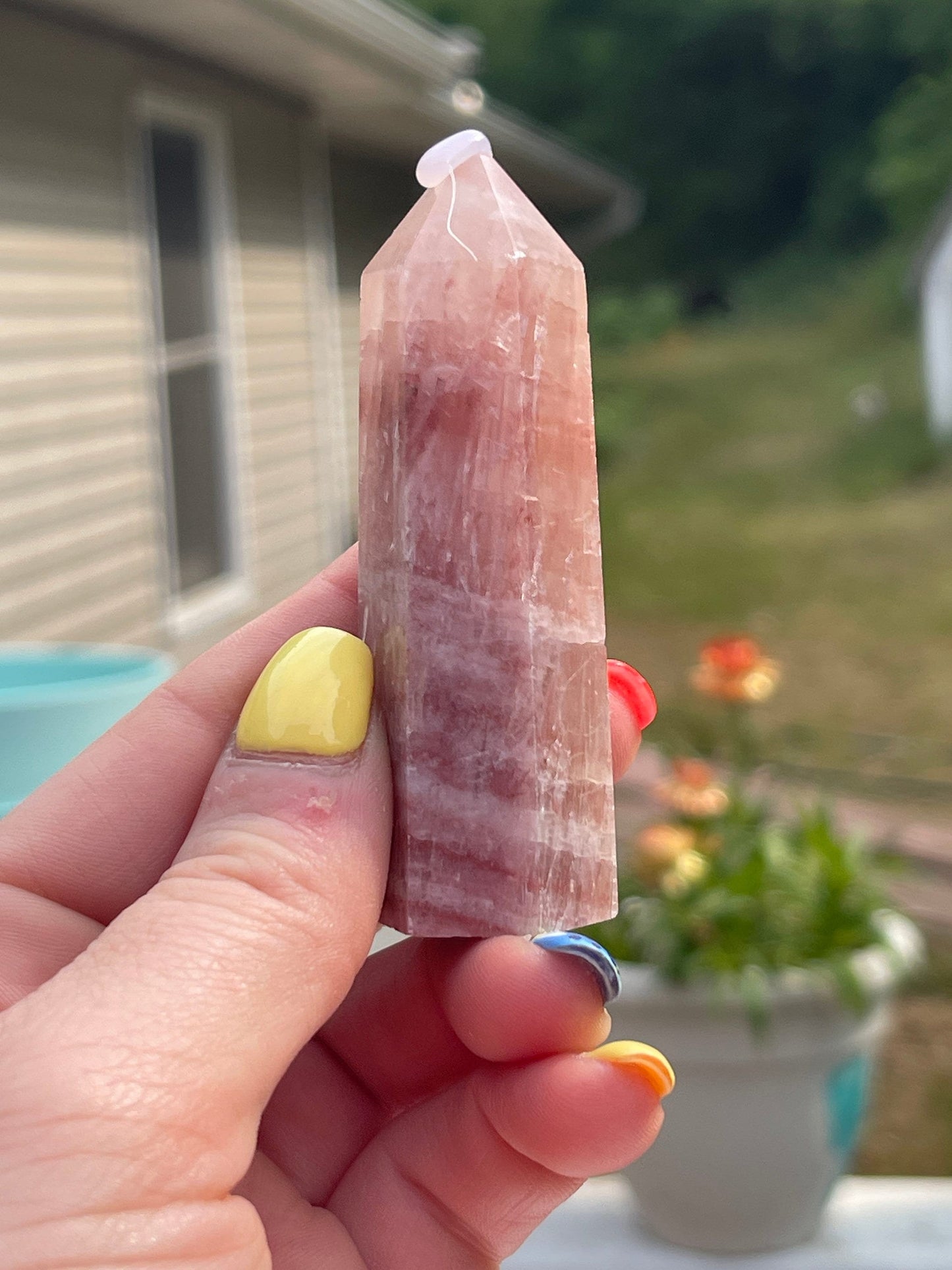 Rose Calcite Tower: Self-healing