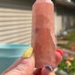 Natural rose calcite tower