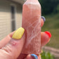 Natural rose calcite tower